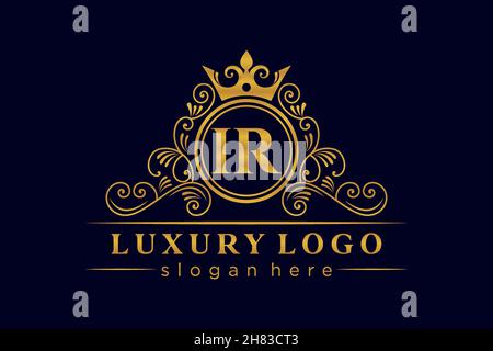 IR Initial Letter Gold calligraphic feminine floral hand drawn heraldic monogram antique vintage style luxury logo design Premium Stock Vector