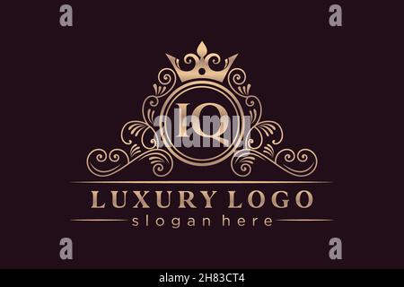 IQ Initial Letter Gold calligraphic feminine floral hand drawn heraldic monogram antique vintage style luxury logo design Premium Stock Vector