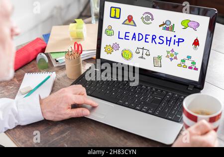 Leadership concept shown on a laptop screen Stock Photo