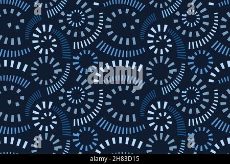 Abstract vector seamless design. Striped curls isolated on a dark blue background.  Stock Vector