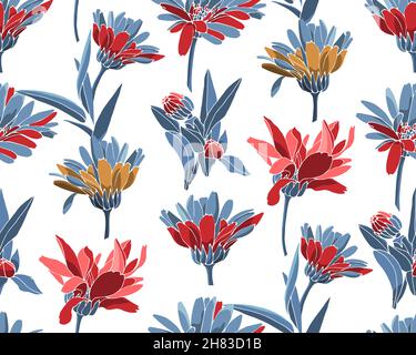 Floral seamless pattern vector, flower background. Repeating floral elements in close up.  Stock Vector