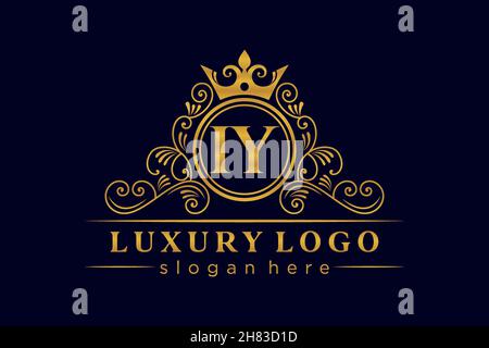 IY Initial Letter Gold calligraphic feminine floral hand drawn heraldic monogram antique vintage style luxury logo design Premium Stock Vector