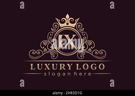 IX Initial Letter Gold calligraphic feminine floral hand drawn heraldic monogram antique vintage style luxury logo design Premium Stock Vector