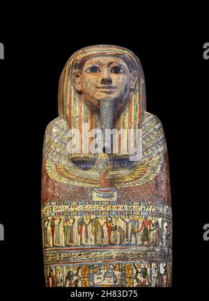 Ancient Egyptian inner coffin lid of the Hetep-imen, 8-6th cent BC, 25 - 26th Dynasty, Thebes Deir el-Bahari.  Kunsthistorisches Muesum Vienna AS219a. Stock Photo