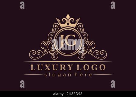 JG Initial Letter Gold calligraphic feminine floral hand drawn heraldic monogram antique vintage style luxury logo design Premium Stock Vector