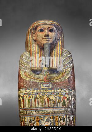 Ancient Egyptian inner coffin lid of the Hetep-imen, 8-6th cent BC, 25 - 26th Dynasty, Thebes Deir el-Bahari.  Kunsthistorisches Muesum Vienna AS219a. Stock Photo