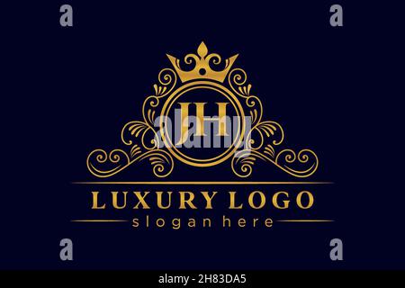 JH Initial Letter Gold calligraphic feminine floral hand drawn heraldic monogram antique vintage style luxury logo design Premium Stock Vector