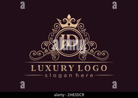 JD Initial Letter Gold calligraphic feminine floral hand drawn heraldic monogram antique vintage style luxury logo design Premium Stock Vector