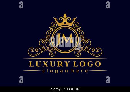 JM Initial Letter Gold calligraphic feminine floral hand drawn heraldic monogram antique vintage style luxury logo design Premium Stock Vector