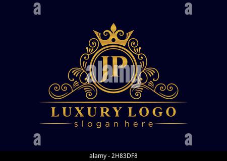 JP Initial Letter Gold calligraphic feminine floral hand drawn heraldic monogram antique vintage style luxury logo design Premium Stock Vector