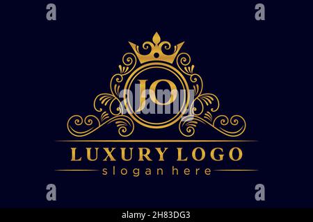 JO Initial Letter Gold calligraphic feminine floral hand drawn heraldic monogram antique vintage style luxury logo design Premium Stock Vector