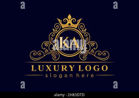 KA Initial Letter Gold calligraphic feminine floral hand drawn heraldic monogram antique vintage style luxury logo design Premium Stock Vector