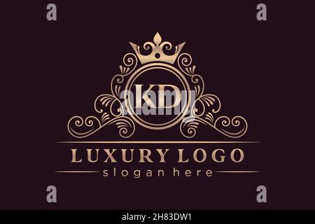 KD Initial Letter Gold calligraphic feminine floral hand drawn heraldic monogram antique vintage style luxury logo design Premium Stock Vector