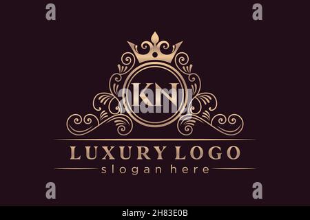 KN Initial Letter Gold calligraphic feminine floral hand drawn heraldic monogram antique vintage style luxury logo design Premium Stock Vector
