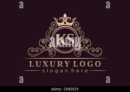 KS Initial Letter Gold calligraphic feminine floral hand drawn heraldic monogram antique vintage style luxury logo design Premium Stock Vector