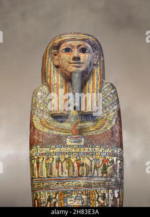 Ancient Egyptian inner coffin lid of the Hetep-imen, 8-6th cent BC, 25 - 26th Dynasty, Thebes Deir el-Bahari.  Kunsthistorisches Muesum Vienna AS219a. Stock Photo