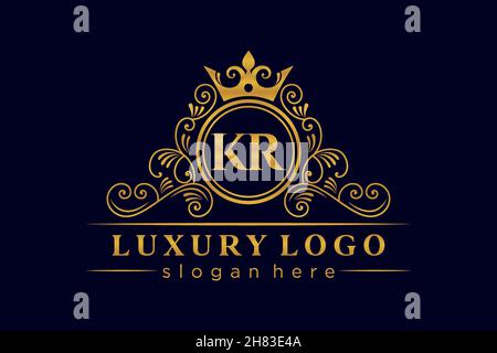 KR Initial Letter Gold calligraphic feminine floral hand drawn heraldic monogram antique vintage style luxury logo design Premium Stock Vector