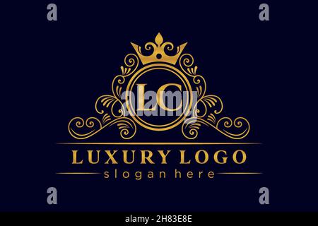LC Initial Letter Gold calligraphic feminine floral hand drawn heraldic monogram antique vintage style luxury logo design Premium Stock Vector