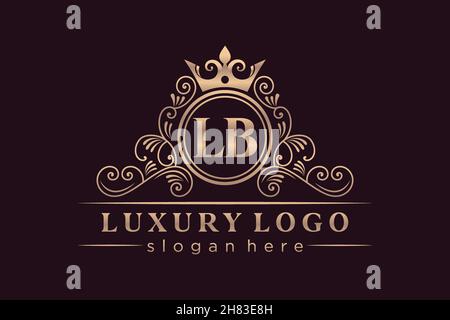 LB Initial Letter Gold calligraphic feminine floral hand drawn heraldic monogram antique vintage style luxury logo design Premium Stock Vector