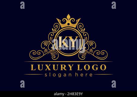 KY Initial Letter Gold calligraphic feminine floral hand drawn heraldic monogram antique vintage style luxury logo design Premium Stock Vector