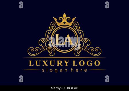 LA Initial Letter Gold calligraphic feminine floral hand drawn heraldic monogram antique vintage style luxury logo design Premium Stock Vector