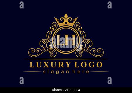 LH Initial Letter Gold calligraphic feminine floral hand drawn heraldic monogram antique vintage style luxury logo design Premium Stock Vector
