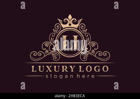LI Initial Letter Gold calligraphic feminine floral hand drawn heraldic monogram antique vintage style luxury logo design Premium Stock Vector