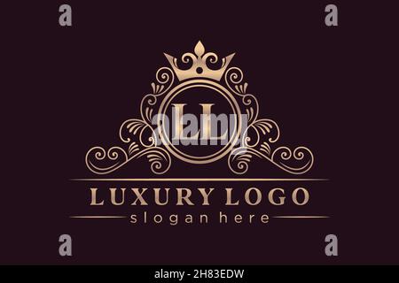 LL Initial Letter Gold calligraphic feminine floral hand drawn heraldic monogram antique vintage style luxury logo design Premium Stock Vector