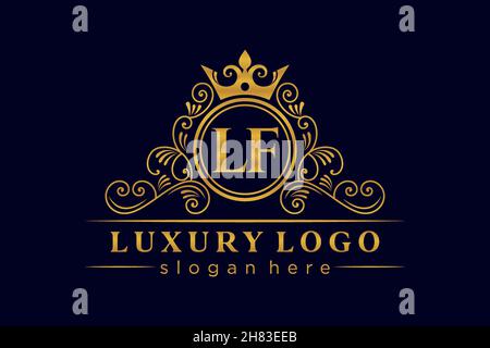 LF Initial Letter Gold calligraphic feminine floral hand drawn heraldic monogram antique vintage style luxury logo design Premium Stock Vector