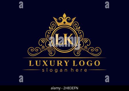 LK Initial Letter Gold calligraphic feminine floral hand drawn heraldic monogram antique vintage style luxury logo design Premium Stock Vector