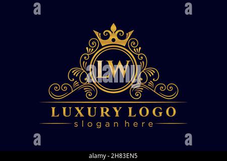 LW Initial Letter Gold calligraphic feminine floral hand drawn heraldic monogram antique vintage style luxury logo design Premium Stock Vector