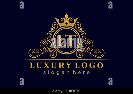 LT Initial Letter Gold calligraphic feminine floral hand drawn heraldic monogram antique vintage style luxury logo design Premium Stock Vector