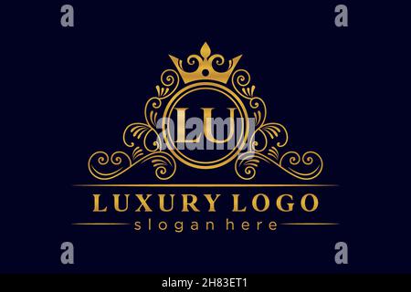 LU Initial Letter Gold calligraphic feminine floral hand drawn heraldic monogram antique vintage style luxury logo design Premium Stock Vector