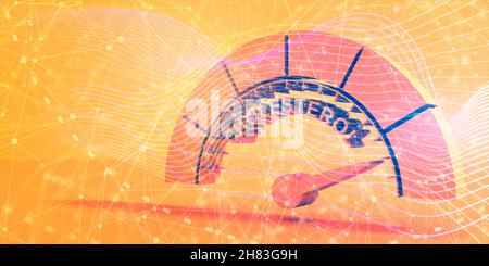 Cholesterol meter read level result. Color scale with arrow. The measuring device icon. Infographic gauge element. 3D rendering Stock Photo