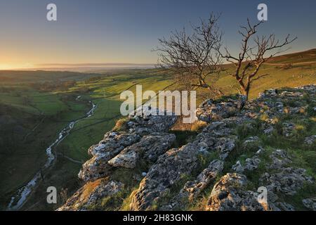 The view from the top of Malham Cove in the Yorkshire Dales National Park Stock Photo