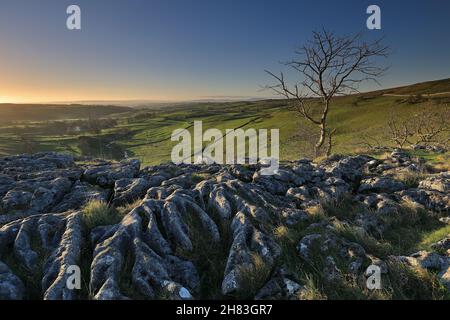 The view from the top of Malham Cove in the Yorkshire Dales National Park Stock Photo