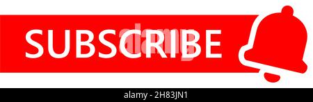 Red subscribe button with notification bell icon. Web subscribe button for video channel mockup template Stock Vector