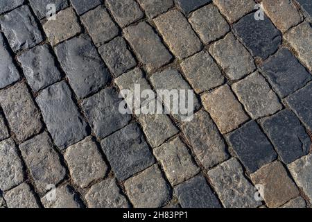 Grey paving stone texture on Red Square in Moscow, pedestrian walkway. Top view. Cement brick squared stone floor background. Concrete paving slabs. H Stock Photo