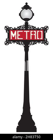 Ornate red Art Deco or Art Nouveau Paris Metro Sign, France Stock Vector