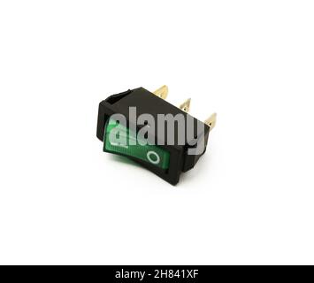 Electronic components. Electric switch 220 volts isolated on white background Stock Photo