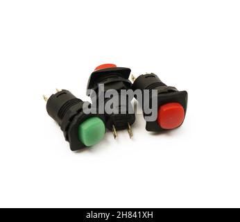 Electronic components. Electric switch 220 volts isolated on white background Stock Photo