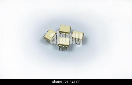 Electronic components. Optocouplers on white background. Stock Photo