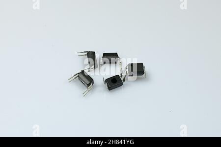 Electronic components. Optocouplers on white background. Stock Photo