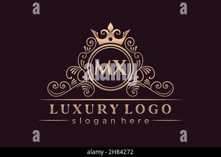 MX Initial Letter Gold calligraphic feminine floral hand drawn heraldic monogram antique vintage style luxury logo design Premium Stock Vector