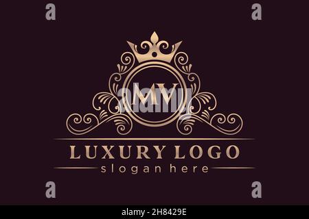MV Initial Letter Gold calligraphic feminine floral hand drawn heraldic monogram antique vintage style luxury logo design Premium Stock Vector