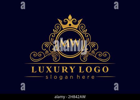 MW Initial Letter Gold calligraphic feminine floral hand drawn heraldic monogram antique vintage style luxury logo design Premium Stock Vector