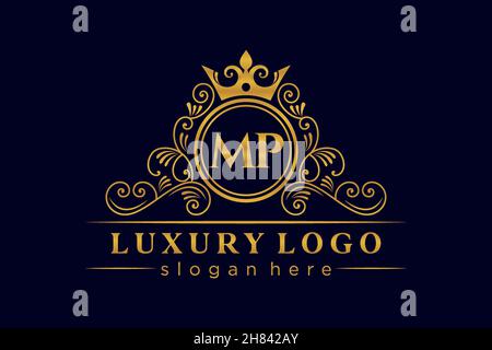 MP Initial Letter Gold calligraphic feminine floral hand drawn heraldic monogram antique vintage style luxury logo design Premium Stock Vector