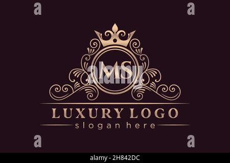 MS Initial Letter Gold calligraphic feminine floral hand drawn heraldic monogram antique vintage style luxury logo design Premium Stock Vector
