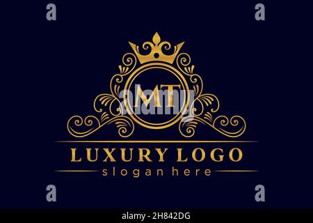 MT Initial Letter Gold calligraphic feminine floral hand drawn heraldic monogram antique vintage style luxury logo design Premium Stock Vector