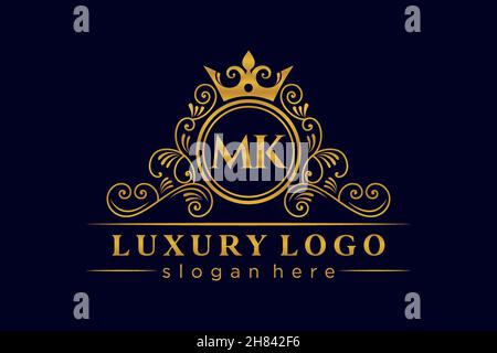 MK Initial Letter Gold calligraphic feminine floral hand drawn heraldic monogram antique vintage style luxury logo design Premium Stock Vector